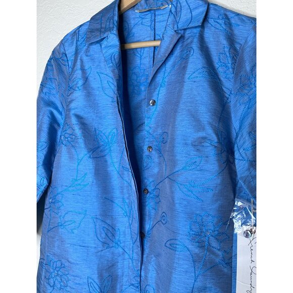 French Laundry Silk Jacket Blue Floral Embroidery 3/4 Sleeve Size Small - Picture 6 of 8